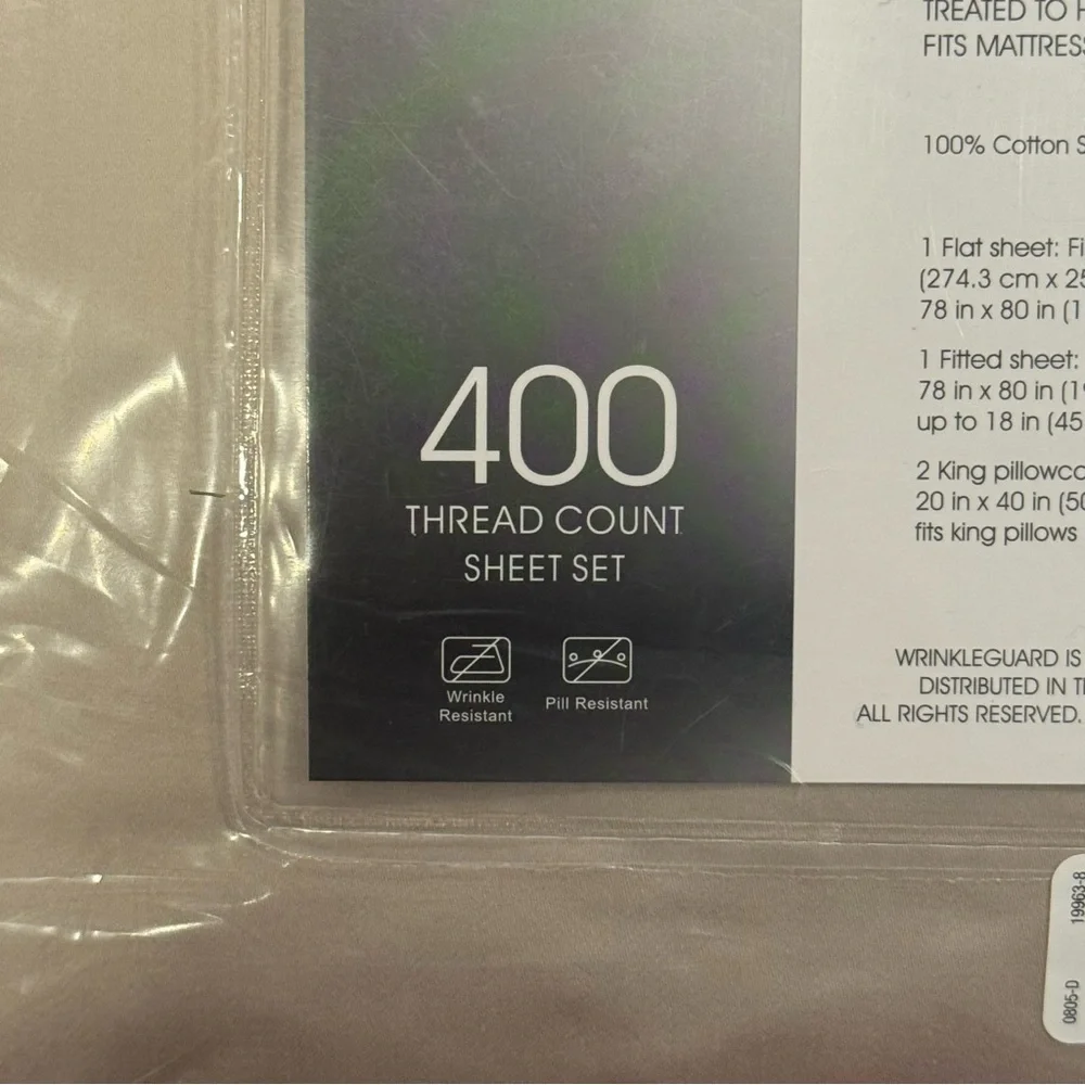 WrinkleGuard 400 Thread Count Luxury King Sheet Set- Beige. Very soft.